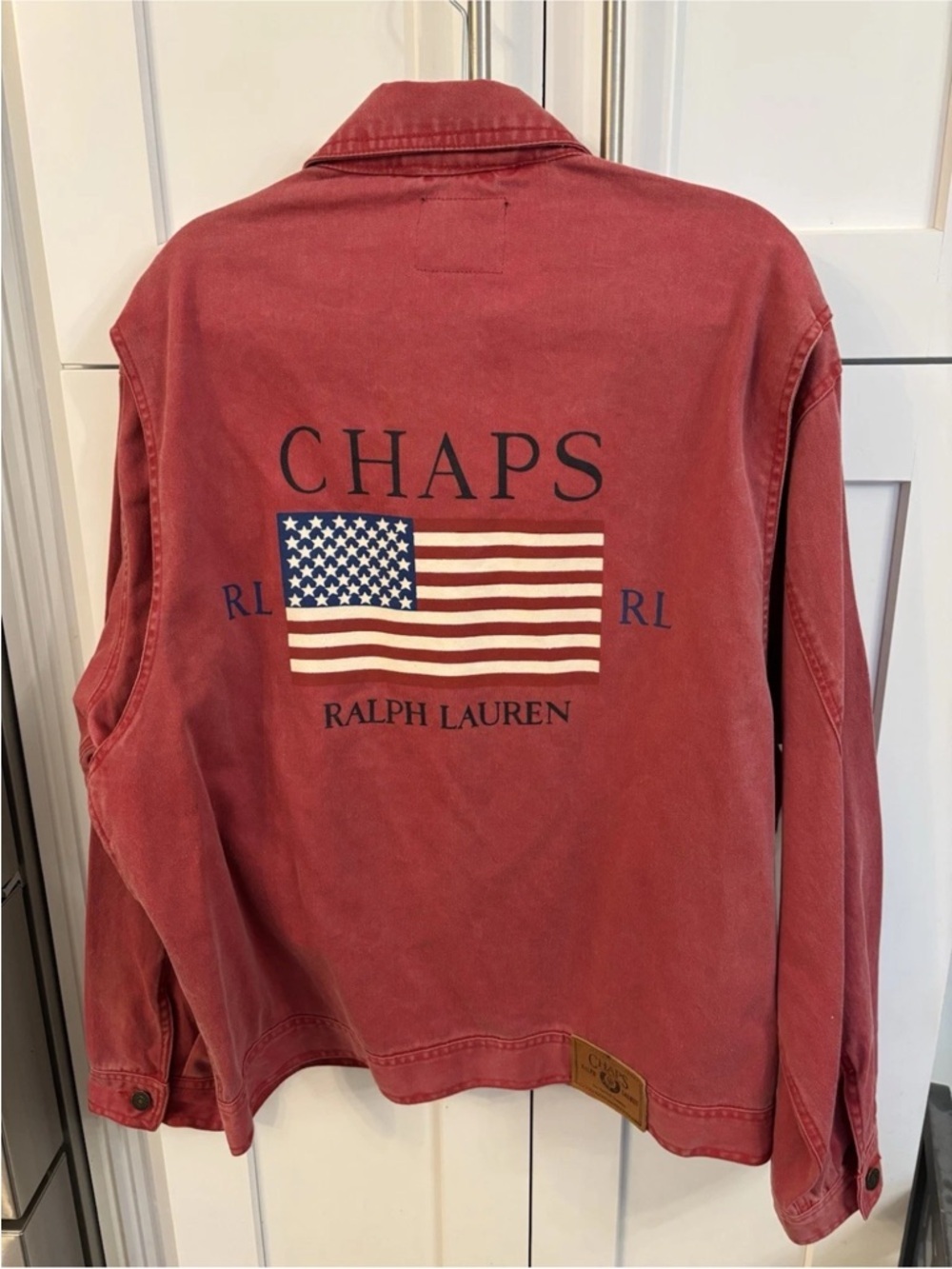 90S Rare Vintage Men’s Chaps Ralph Lauren Red American Flag Denim Jacket Sz M - Picture 9 of 12